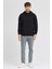 Erkek Siyah Standart Fit Normal Kesim Içi Polarlı 3 Iplik Kapüşonlu Pamuklu Sweatshirt 5