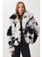 Hayvan Desenli Suni Kürk Ceket LZH0019 Ekru Siyah 1
