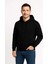 Erkek Üç Iplik Kapüşonlu Kanguru Cepli Sweatshirt Hoodie - Siyah 5