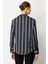 Kadın Çizgili Saten Gömlek 64300 Siyah-Ekru 4