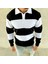 Erkek Polo Yaka Uzun Kollu Çizgili Sweatshirt Trend Rugby Stil - Siyah 2