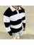Erkek Polo Yaka Uzun Kollu Çizgili Sweatshirt Trend Rugby Stil - Siyah 3