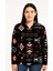 Kadın Yarım Fermuarlı Desenli Polar Sweat Tribal Etnik Desen Yakalı, Uzun Kollu, Oversize Rahat Kalıp - Siyah 2