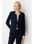 Kadın Tek Düğme Süs Kapak Cepli Ceket 5141 Lacivert 1