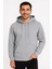 Erkek Üç Iplik Kapüşonlu Tam Fermuarlı Kanguru Çepli Sweatshirt Hoodie - Gri 1