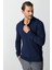 Lacivert Standart Fit Polo Yaka Düz Uzun Kollu Triko 6