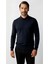 Lacivert Standart Fit Dar Kalıp Polo Yaka Düz Uzun Kollu Rayon Triko 2