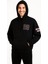 Erkek Kapşonlu Sweatshirt – Üç Iplik Şardonlu Kumaş, Oversize Fit, Ön & Arka Baskılı, Kanguru Cepli, Kışlık Rahat Hoodie - Siyah 5