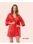 Intive Kadın Taş Detaylı Canlı Kırmızı Mini Gecelik Sabahlık Takım 1