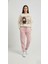 Kadın Soft Touch Ayıcık Desenli %100 Pamuk Sweatshirt - Casual Fit- Krem/pembe 3