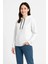 Kadın Üç Iplik Kapüşonlu Kanguru Çepli Sweatshirt Hoodie - Beyaz 3