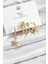 Pirinç Zİrkon Taşlı Sallantılı Yıldız Model Gold Renk 3'lü Kadın Küpe 1