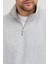 Unisex Regular Fit Rahat Kesim Pamuklu Içi Polarlı Yarım Fermuarlı Gri Dik Yaka Sweatshirt 4