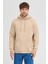 Erkek Bej Standart Fit Normal Kesim Içi Polarlı 3 Iplik Kapüşonlu Pamuklu Sweatshirt 2