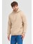 Erkek Bej Standart Fit Normal Kesim Içi Polarlı 3 Iplik Kapüşonlu Pamuklu Sweatshirt 3