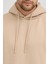 Erkek Bej Standart Fit Normal Kesim Içi Polarlı 3 Iplik Kapüşonlu Pamuklu Sweatshirt 4