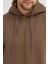 Erkek Kahverengi Standart Fit Normal Kesim Içi Polarlı 3 Iplik Kapüşonlu Pamuklu Sweatshirt 4