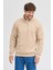 Unisex Regular Fit Rahat Kesim Pamuklu Içi Polarlı Yarım Fermuarlı Bej Dik Yaka Sweatshirt 3
