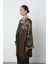 Kadın Yakası ve Kolları Boncuk Işlemeli Oversize Uzun Kimono 2