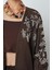 Kadın Yakası ve Kolları Boncuk Işlemeli Oversize Uzun Kimono 3