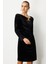 Kadın Önü Büzgülü Kadife Elbise 4035 Siyah 3