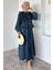Ön Düğmeli Fırfırlı Jean Kot Ceket Etek Tesettür Ikili Takım P-00018910 2