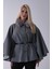 Gri Önü Düğme Kapamalı Kemerli Yakası Kürklü Panço 47122714.06 2