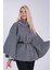 Gri Önü Düğme Kapamalı Kemerli Yakası Kürklü Panço 47122714.06 3