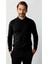 Siyah Standart Fit Dar Kalıp Polo Yaka Düz Uzun Kollu Rayon Triko 1