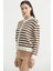 Çizgili Metal Düğmeli Triko Hırka - Kahve 3
