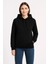 Kadın Üç Iplik Kapüşonlu Kanguru Cepli Sweatshirt Hoodie - Siyah 1