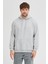 Erkek Gri Melanj Standart Fit Normal Kesim Içi Polarlı 3 Iplik Kapüşonlu Pamuklu Sweatshirt 2