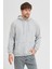 Erkek Gri Melanj Standart Fit Normal Kesim Içi Polarlı 3 Iplik Kapüşonlu Pamuklu Sweatshirt 3
