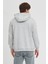 Erkek Gri Melanj Standart Fit Normal Kesim Içi Polarlı 3 Iplik Kapüşonlu Pamuklu Sweatshirt 5