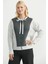 Yünlü Çift Renk Düğmeli Triko Hırka - Açık Gri 1