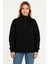 Kadın Üç Iplik Dık Yaka Yarım Fermuarlı Sweatshirt - Siyah 4