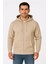 Erkek Üç Iplik Kapüşonlu Tam Fermuarlı Kanguru Çepli Sweatshirt Hoodie - Bej 1