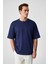Dazmann Erkek Oversize Fit Bisiklet Yaka Kısa Kollu %100 Organik Pamuk Lacivert T-Shirt 3