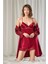 Kadın Bordo Saten Gelin 6'lı Çeyiz Seti Sabahlık & Gecelik & Pijama Şortlu Takım W8U6O1K0KKA 2
