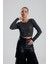 Dantel Uzun Kollu Crop Bluz | BUST36259 Grı 3