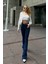 jean Kadınyüksek Bel Lacivert Ispanyolkot Pantolon Likralı Esnek Jeans 3