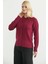 Düğmeli Sıfır Yaka Triko Hırka - Bordo 3
