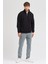 Unisex Regular Fit Rahat Kesim Pamuklu Içi Polarlı Yarım Fermuarlı Siyah Dik Yaka Sweatshirt 3
