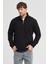 Unisex Regular Fit Rahat Kesim Pamuklu Içi Polarlı Yarım Fermuarlı Siyah Dik Yaka Sweatshirt 4