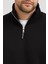 Unisex Regular Fit Rahat Kesim Pamuklu Içi Polarlı Yarım Fermuarlı Siyah Dik Yaka Sweatshirt 5