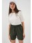 Kadın Bdart Beli Lastikli Rahat Kesim Şort Haki Yeşil 1