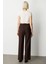 Kadın Yüksek Bel Bol Paça Pantolon 5019 Kahverengi 4