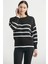 Oversize Çizgi Detaylı Triko Kazak - Siyah 1