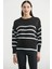 Oversize Çizgi Detaylı Triko Kazak - Siyah 2
