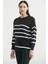 Oversize Çizgi Detaylı Triko Kazak - Siyah 4